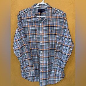 Polo by Ralph Lauren Men's Blue and Orange Plaid Shirt